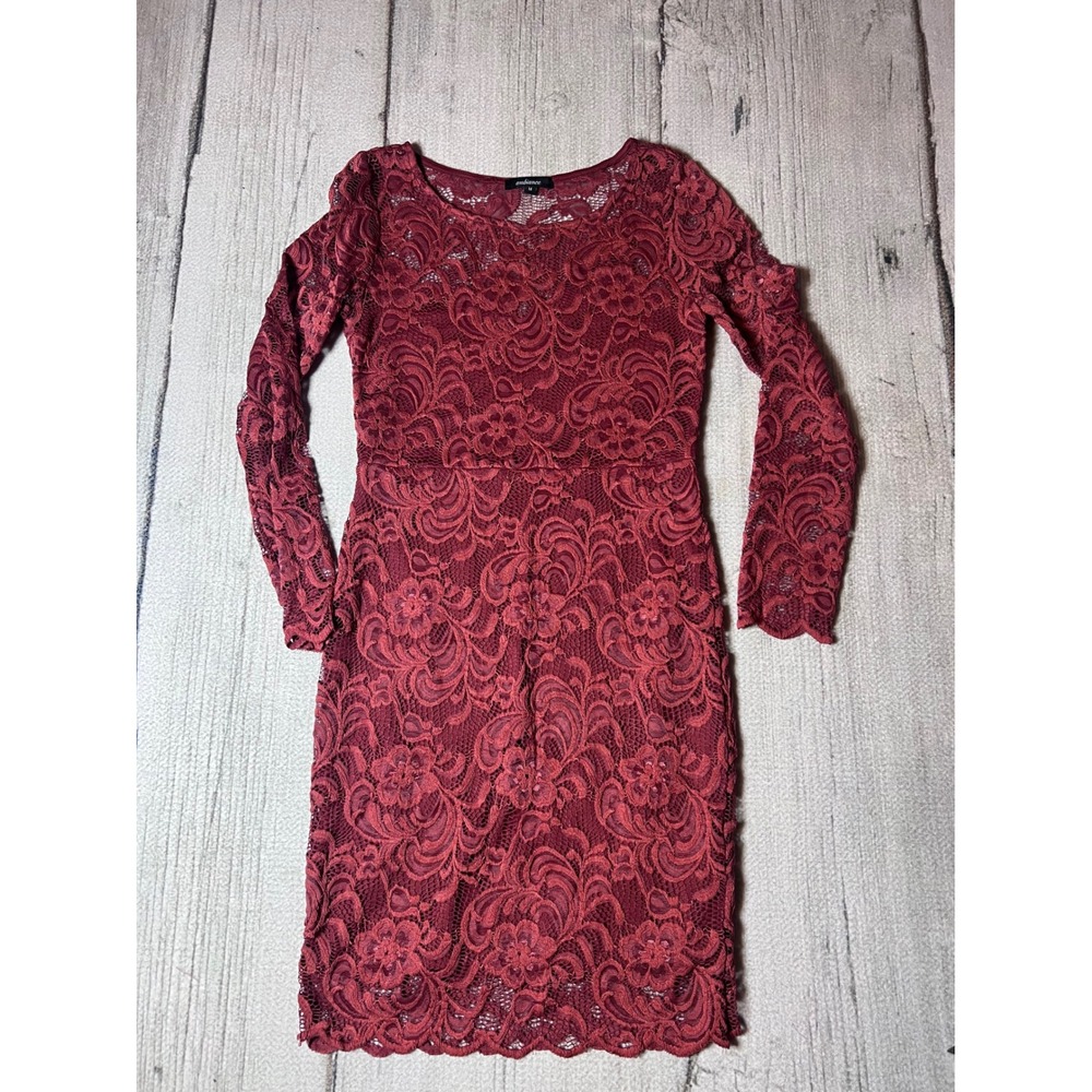 Ambiance Burgundy Floral Lace Long Sleeve Bodycon Sheath Dress 69148 Womens M - Picture 1 of 6